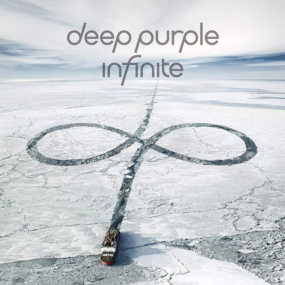 Album borító, 'Deep Purple Infinite' felirattal egy jéggel borított tájon, hajóval.