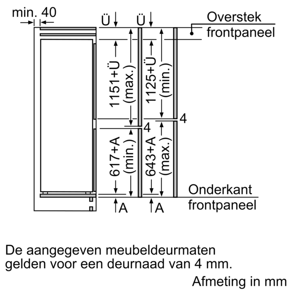 Technical drawing with measurements in millimeters. The drawing shows cabinet dimensions.