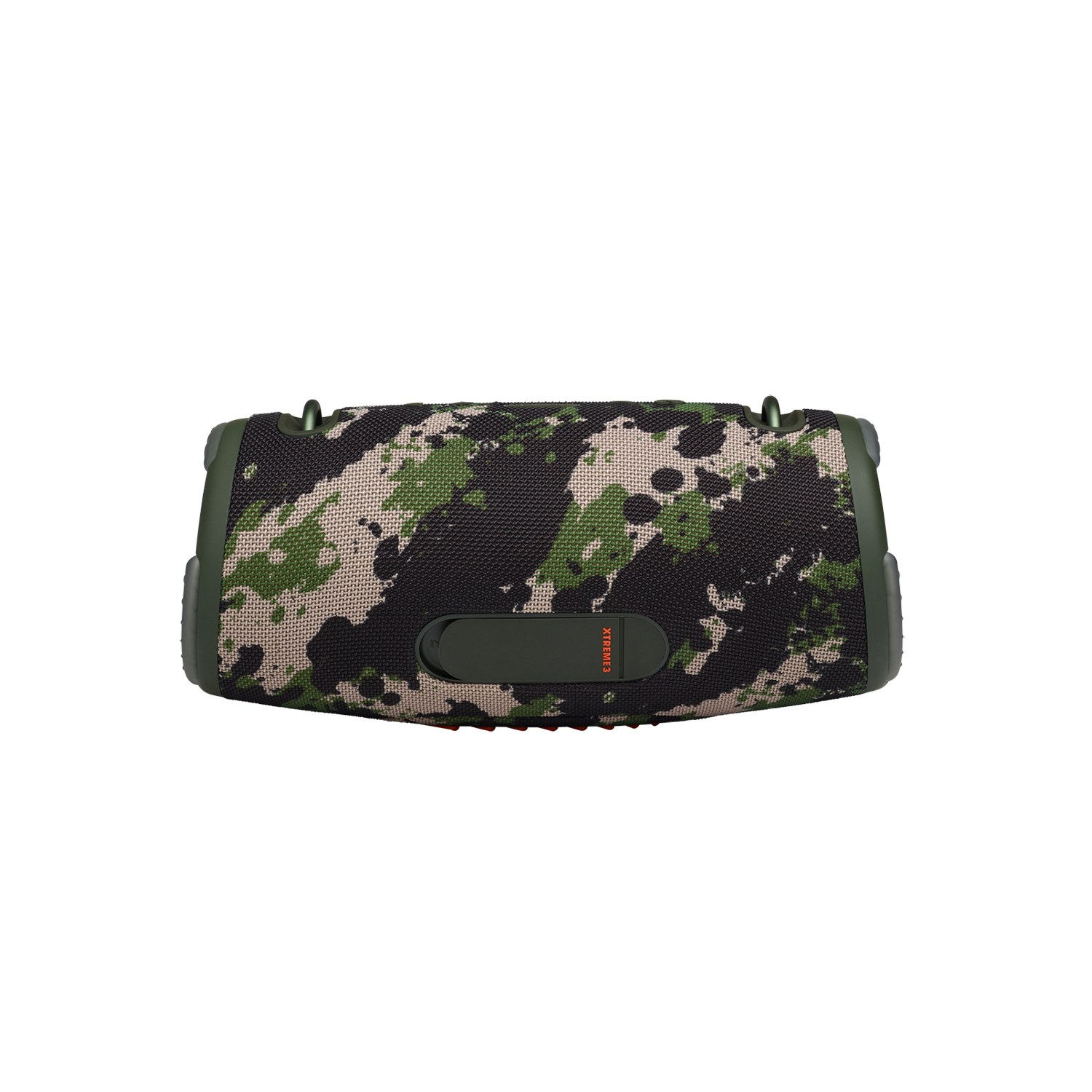 Een camouflage speaker met een donkere achtergrond. De speaker is rechthoekig.