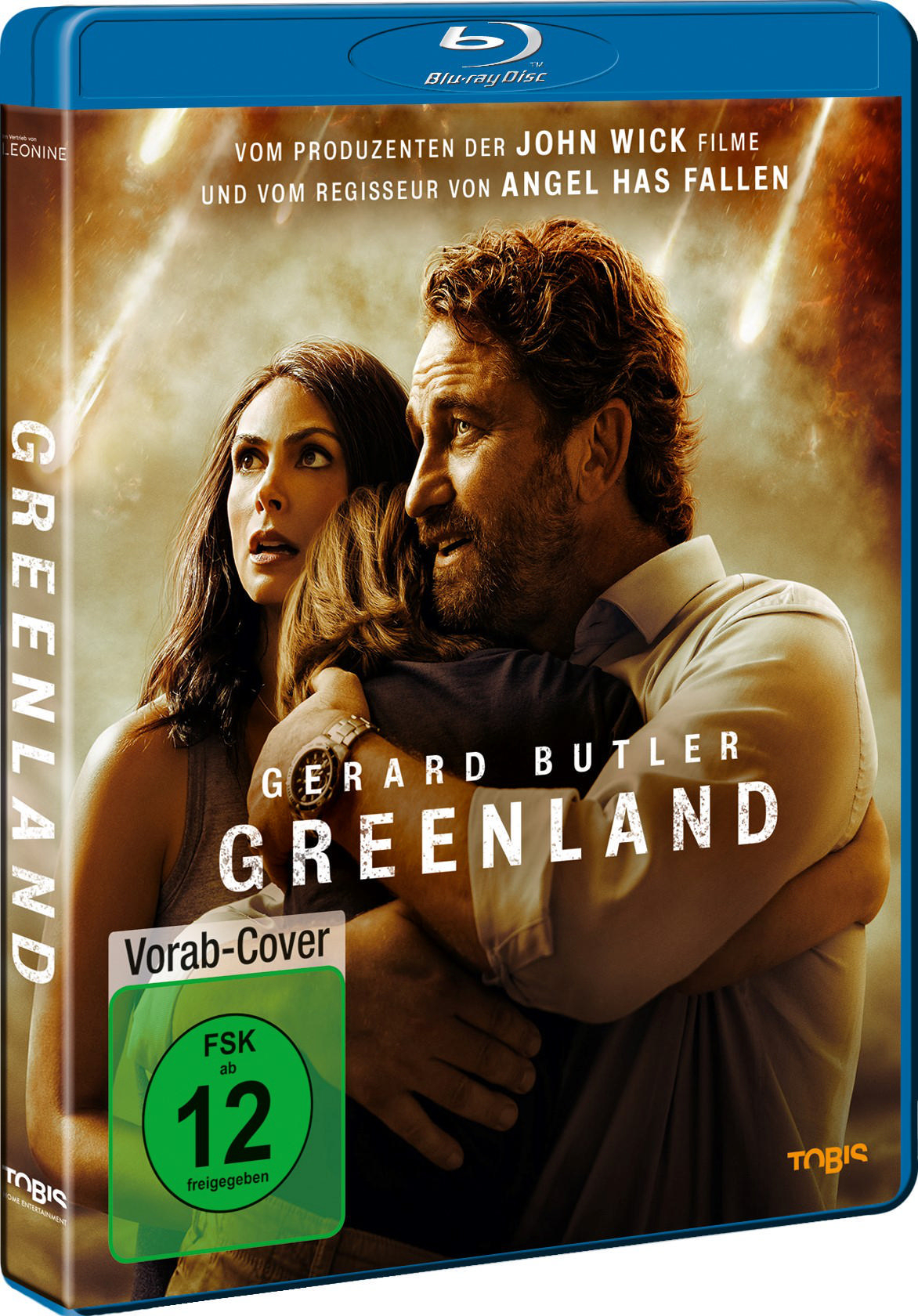 Blu-ray-Disc-Cover für den Film Greenland mit Schauspielern und Titel.