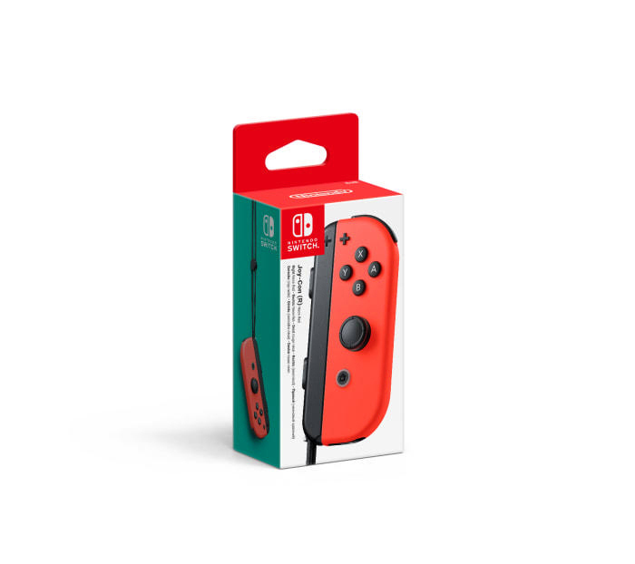 Roter Nintendo Switch Joy-Con Controller in einer Box. Die Box ist rot und weiß.