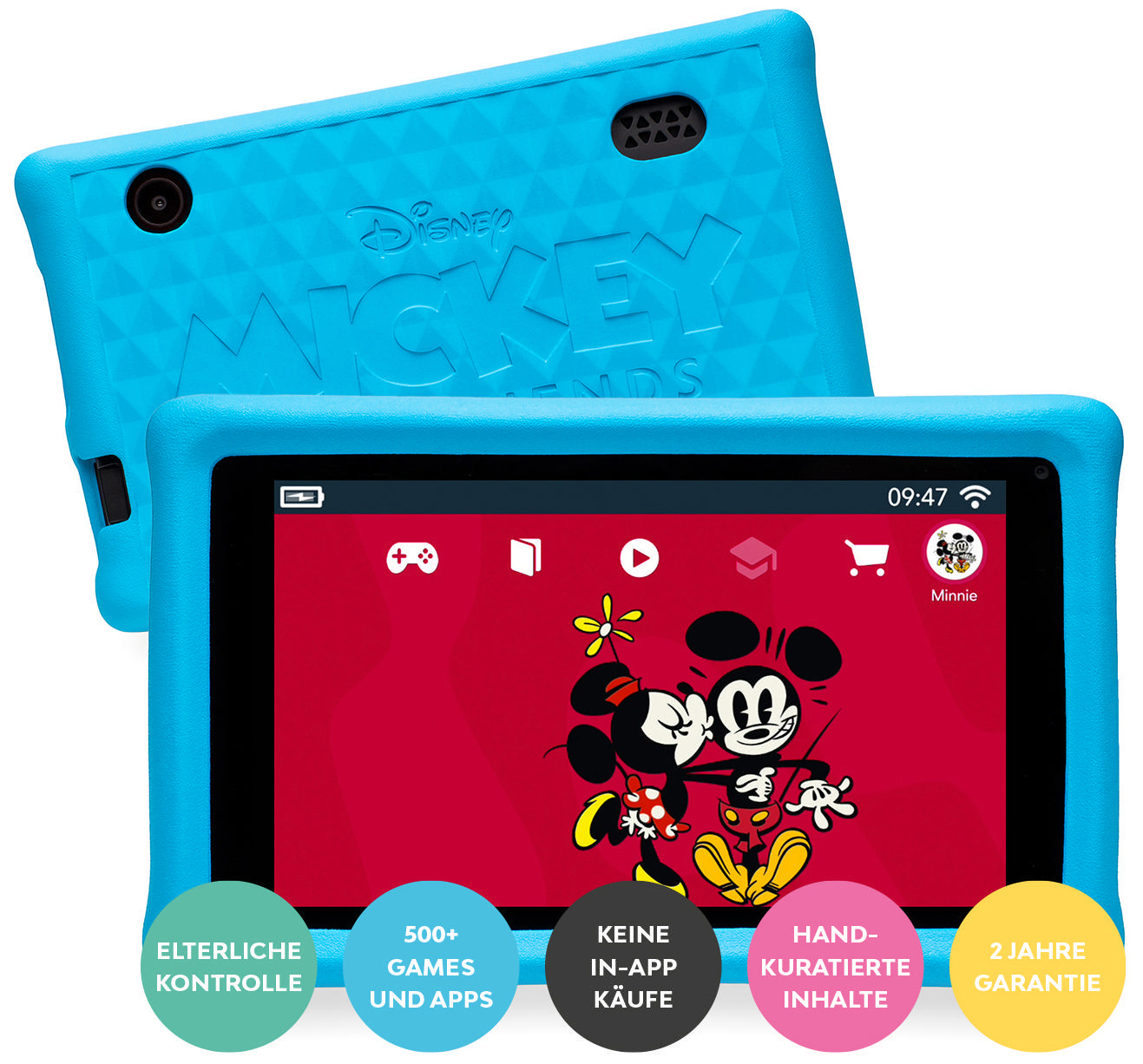 PEBBLE GEAR Mickey Schwarz Tablet Friends Kinder-Tablet, and