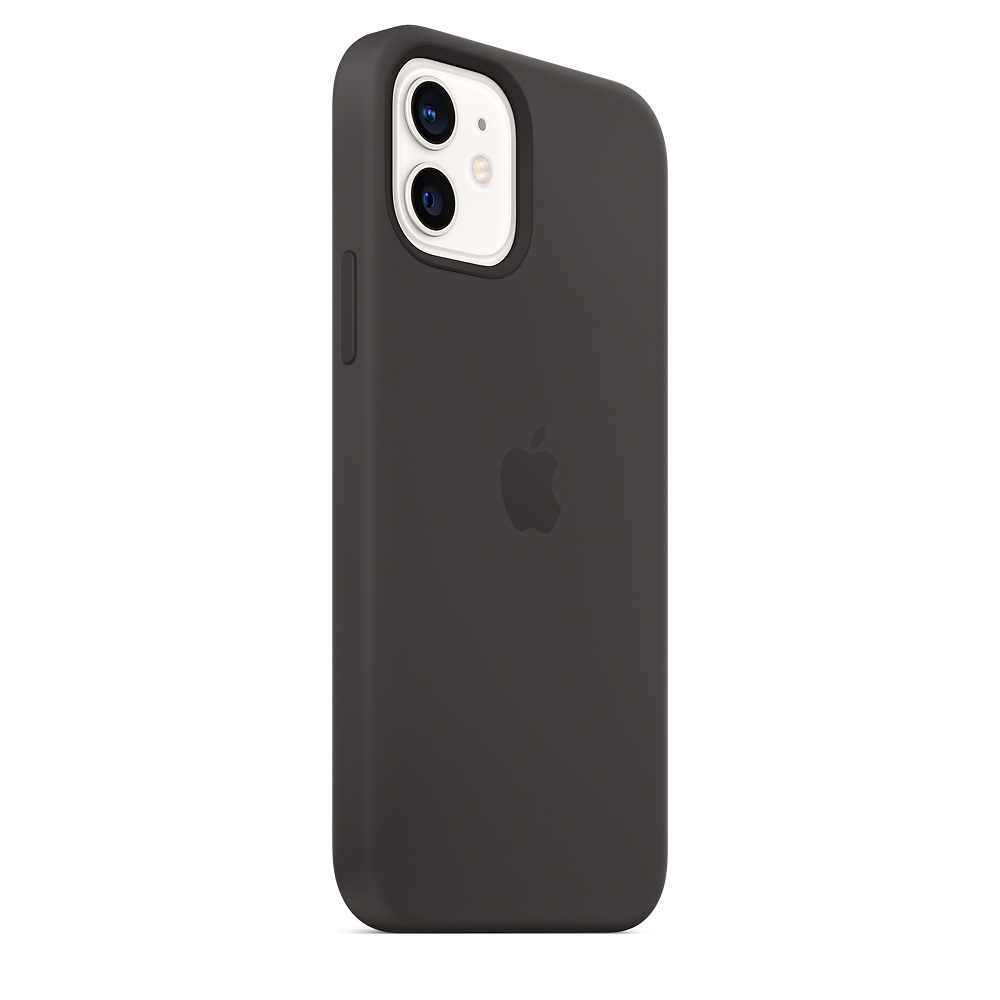 Schwarze Handyhülle mit Apple-Logo. Kamera und Seitentasten sind sichtbar.