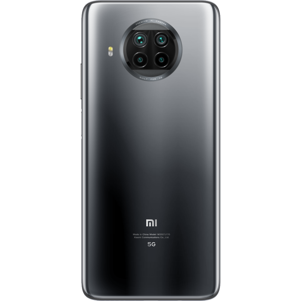 Vista trasera de un smartphone negro con un conjunto de cámaras y el logotipo de la marca.