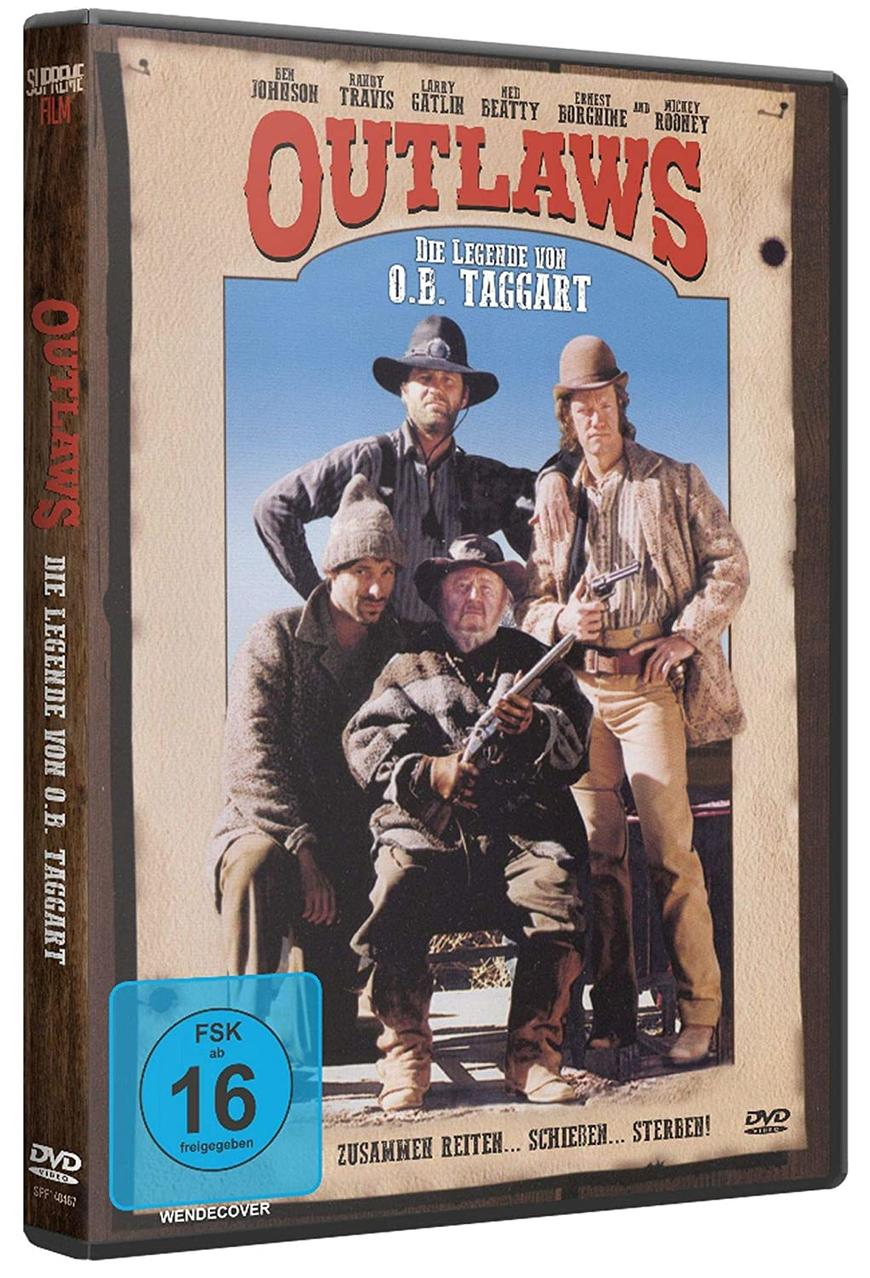 DVD-Cover für "Outlaws" mit vier Männern in Westernkleidung, Text in Rot.