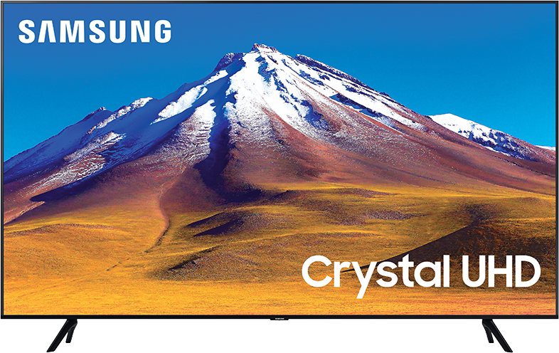 Samsung TV hegyi tájat jelenít meg. A képernyő kék eget, barna hegyet mutat.