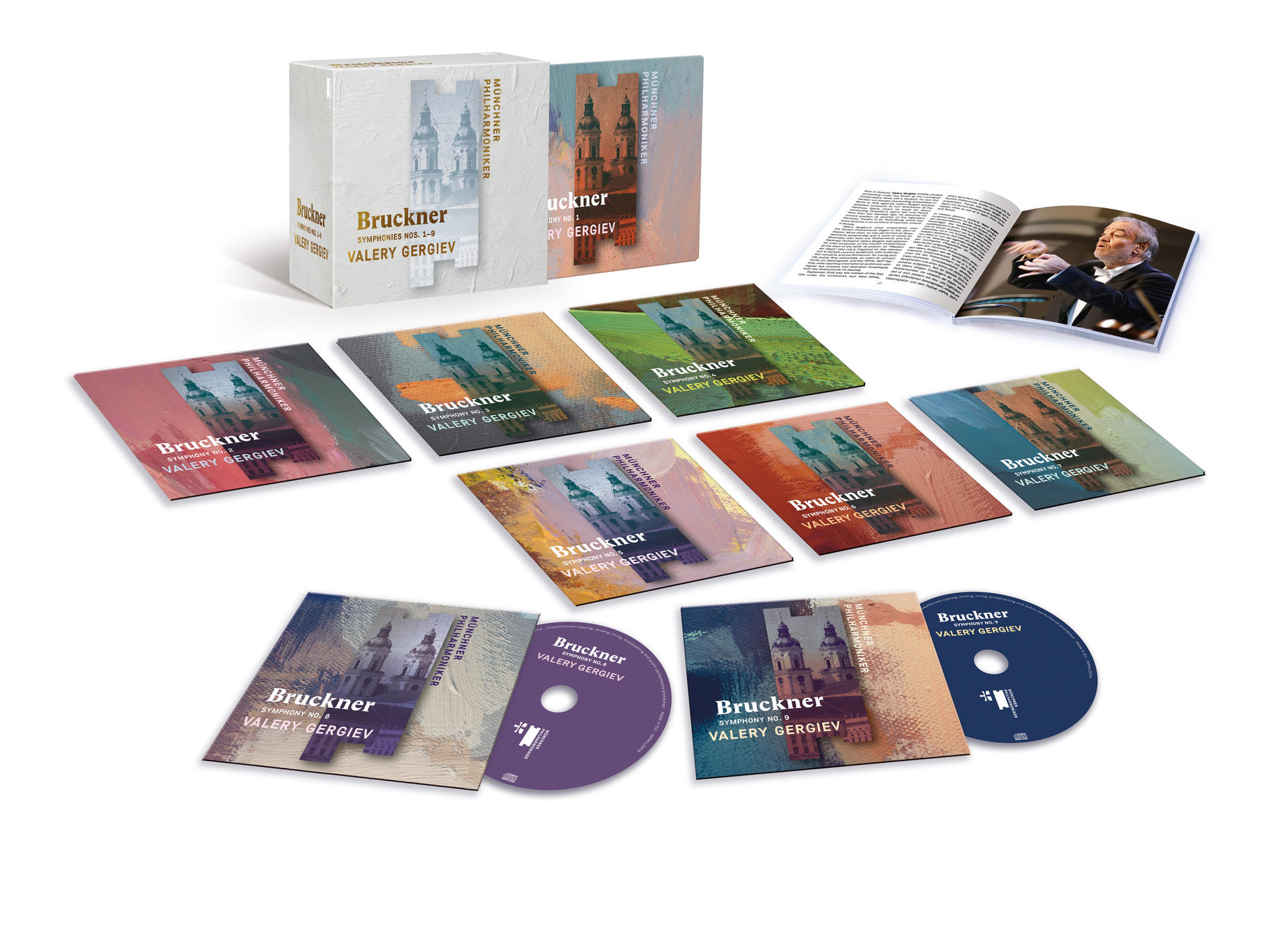 Set von Bruckner-Symphonie-CDs und -Box, mit Booklet und Dirigentenbild.