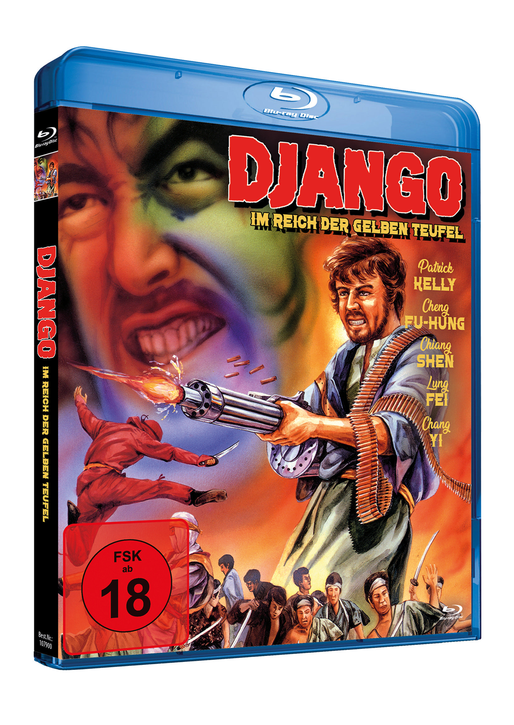 DVD-Cover mit einer Zeichnung eines Mannes, der mit einer Waffe schießt.