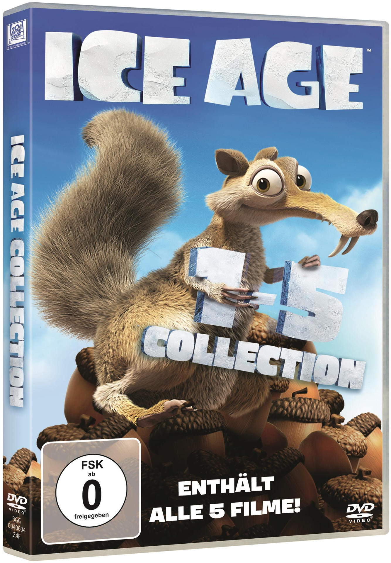 Ice Age DVD-Box-Set mit einem Eichhörnchen, das Nüsse hält, und dem Filmtitel.