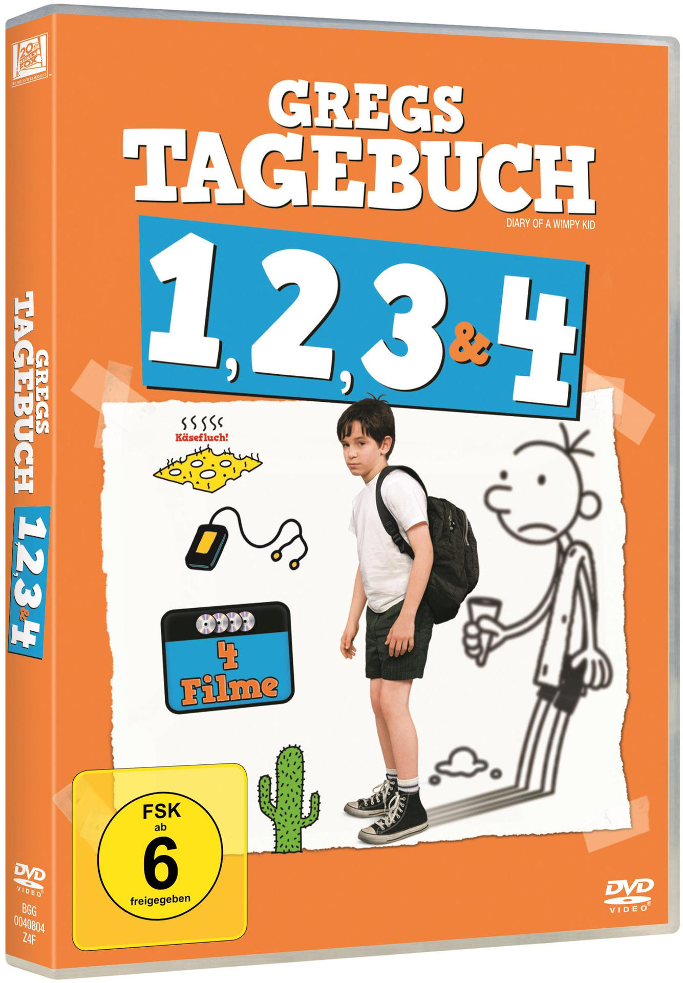 DVD-Hülle für 'Gregs Tagebuch' mit Cartoon und Text auf Deutsch.