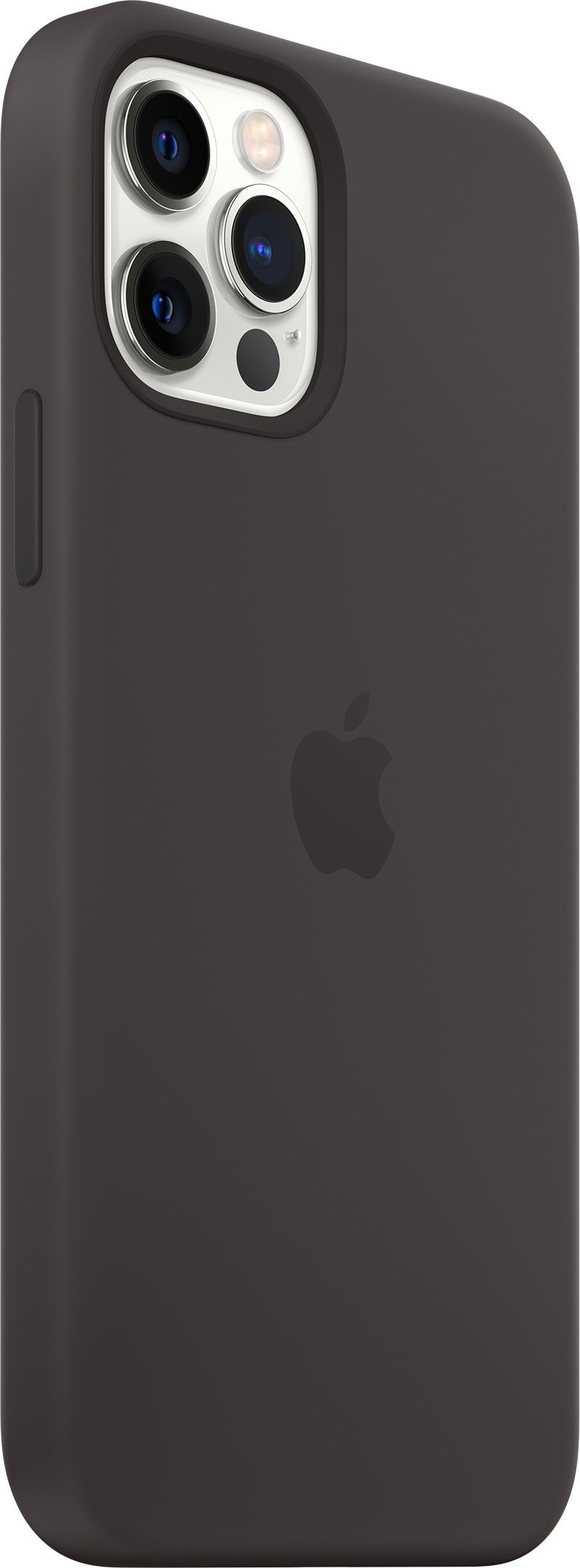 Zwarte telefoonhoes met een Apple-logo erop.
