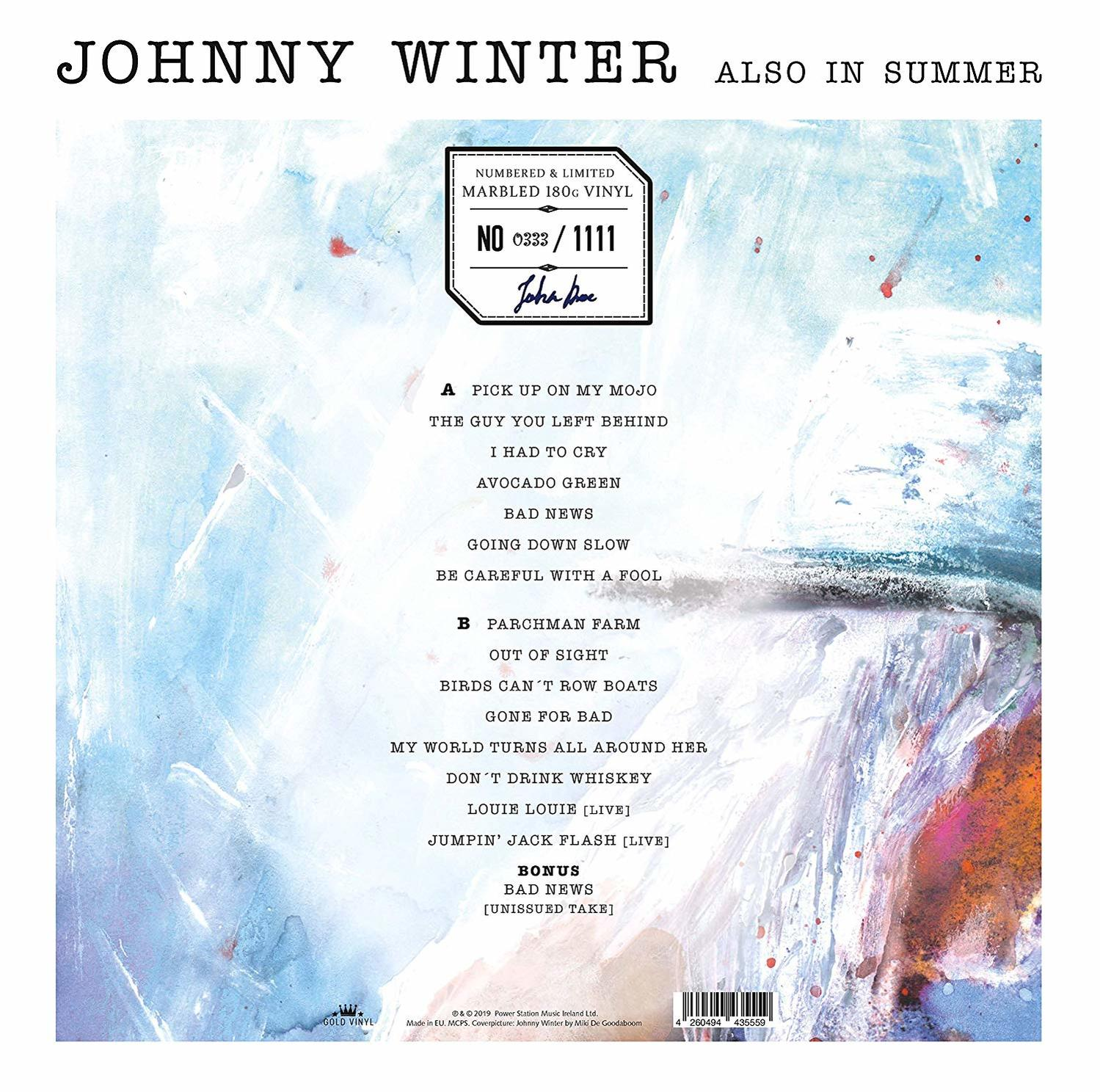 Johnny Winter album borító, dalokkal és 0333/1111 számmal.