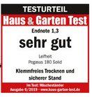 Aufkleber mit deutschem Text, sehr gute Bewertung für ein Produkt, weißer Hintergrund.
