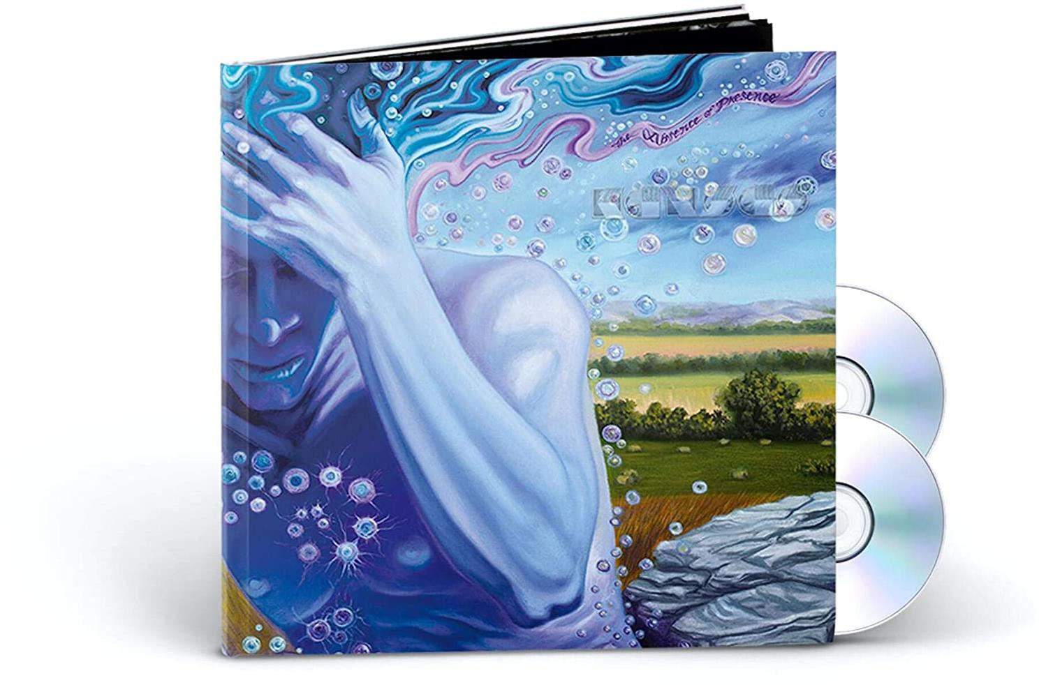 Albumcover mit blauer Figur, zwei CDs und surrealer Landschaft.