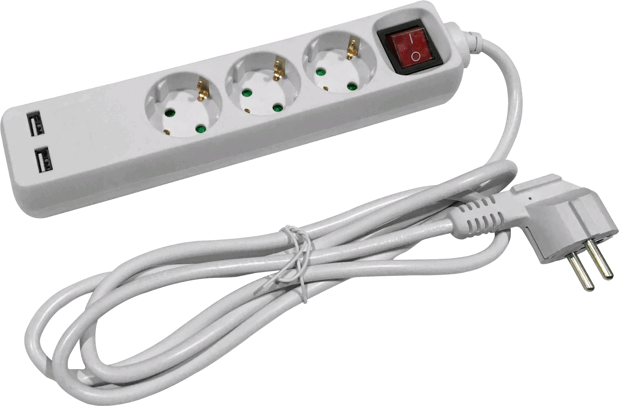 ENTAC Elosztó 3 Foglalat, Kapcsolóval, 1,5m, 3G1,5, 2 USB