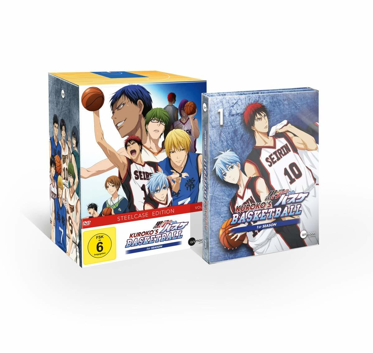 Zwei DVD-Hüllen. Die linke Hülle zeigt Anime-Charaktere, die rechte einen einzelnen Anime-Charakter.