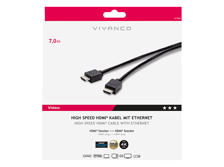 VIVANCO 47162 4K HDMI Kabel, 7m, High Speed, vergoldete Kontakte — Foto 2 von 2