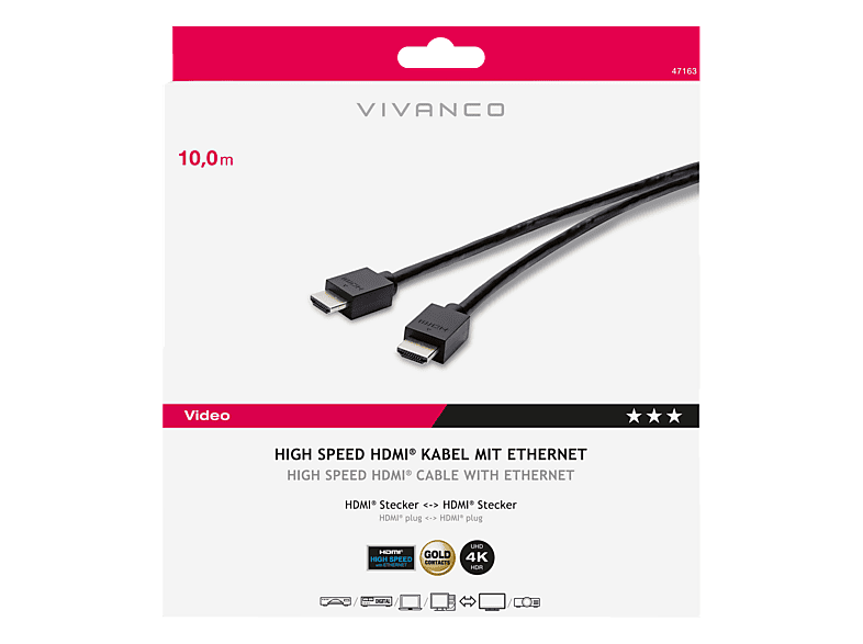 VIVANCO 47163 4K HDMI Kabel, 10m, High Speed, vergoldete Kontakte — Foto 2 von 2