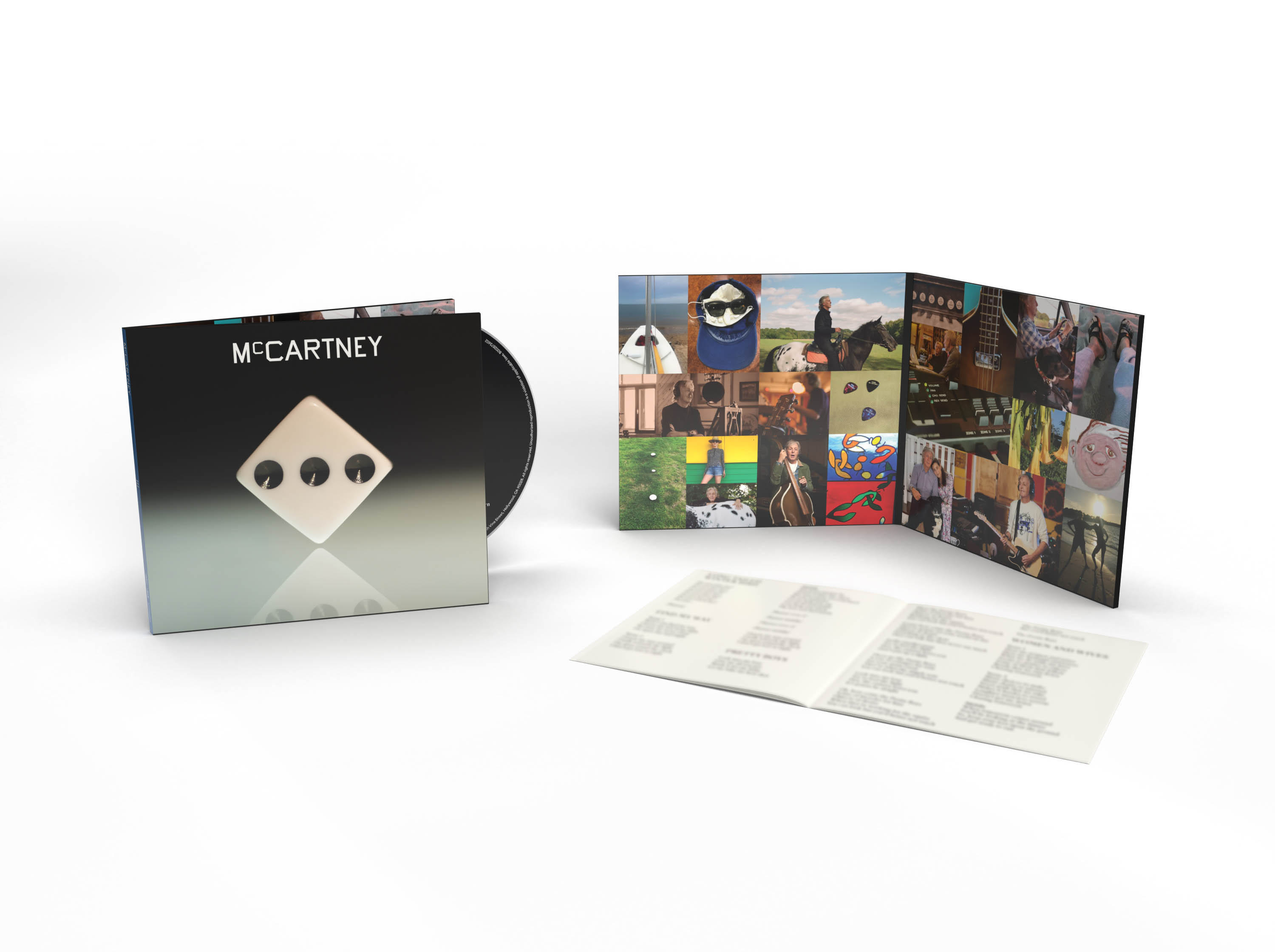 Das CD-Paket des McCartney-Albums ist geöffnet und zeigt die CD und Bilder aus dem Album.