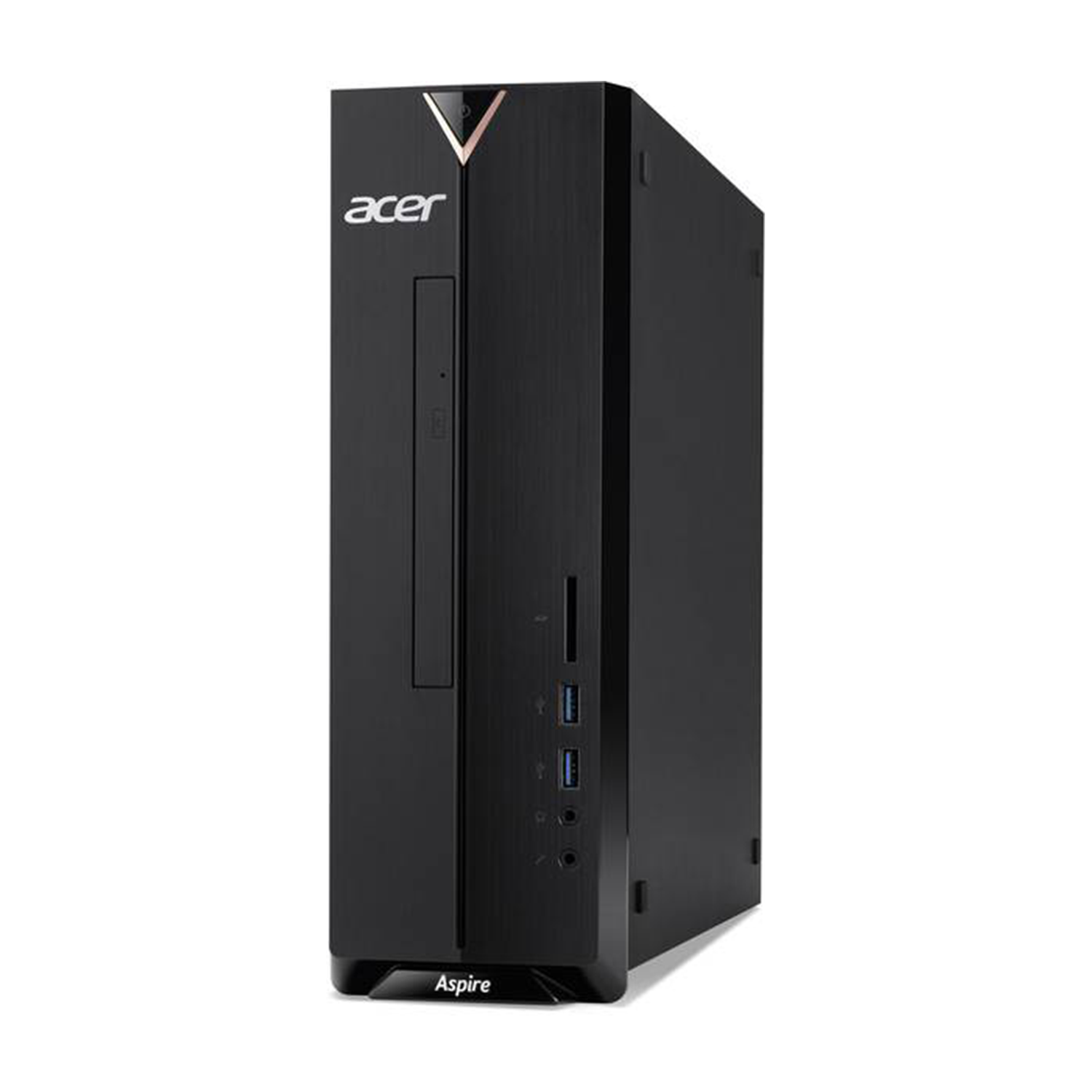 Ordenador de sobremesa Acer negro con unidad de DVD y varios puertos. Tiene escrito 'Aspire'.