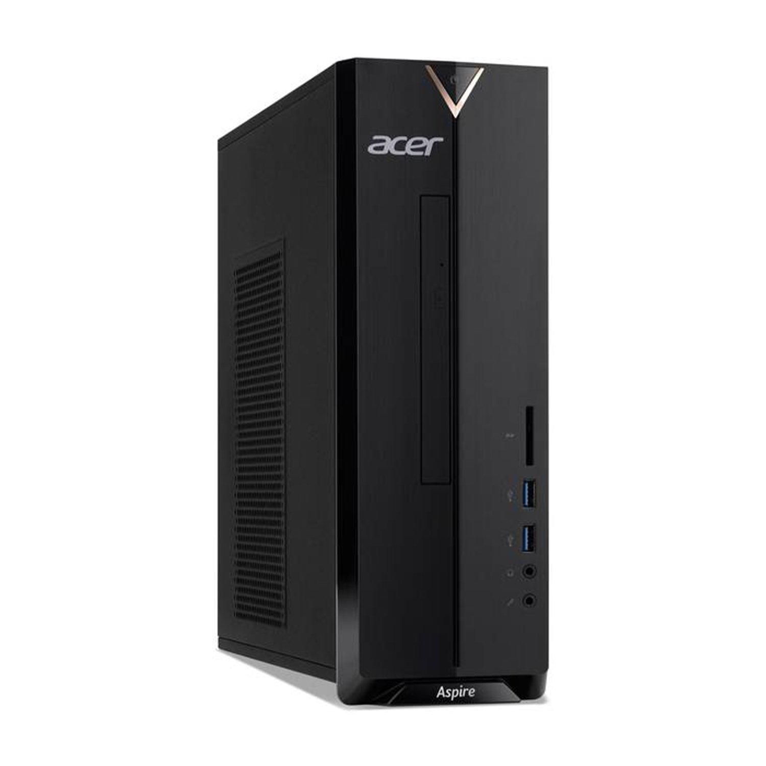 Ordenador de sobremesa Acer Aspire negro, vista frontal, sobre fondo blanco.