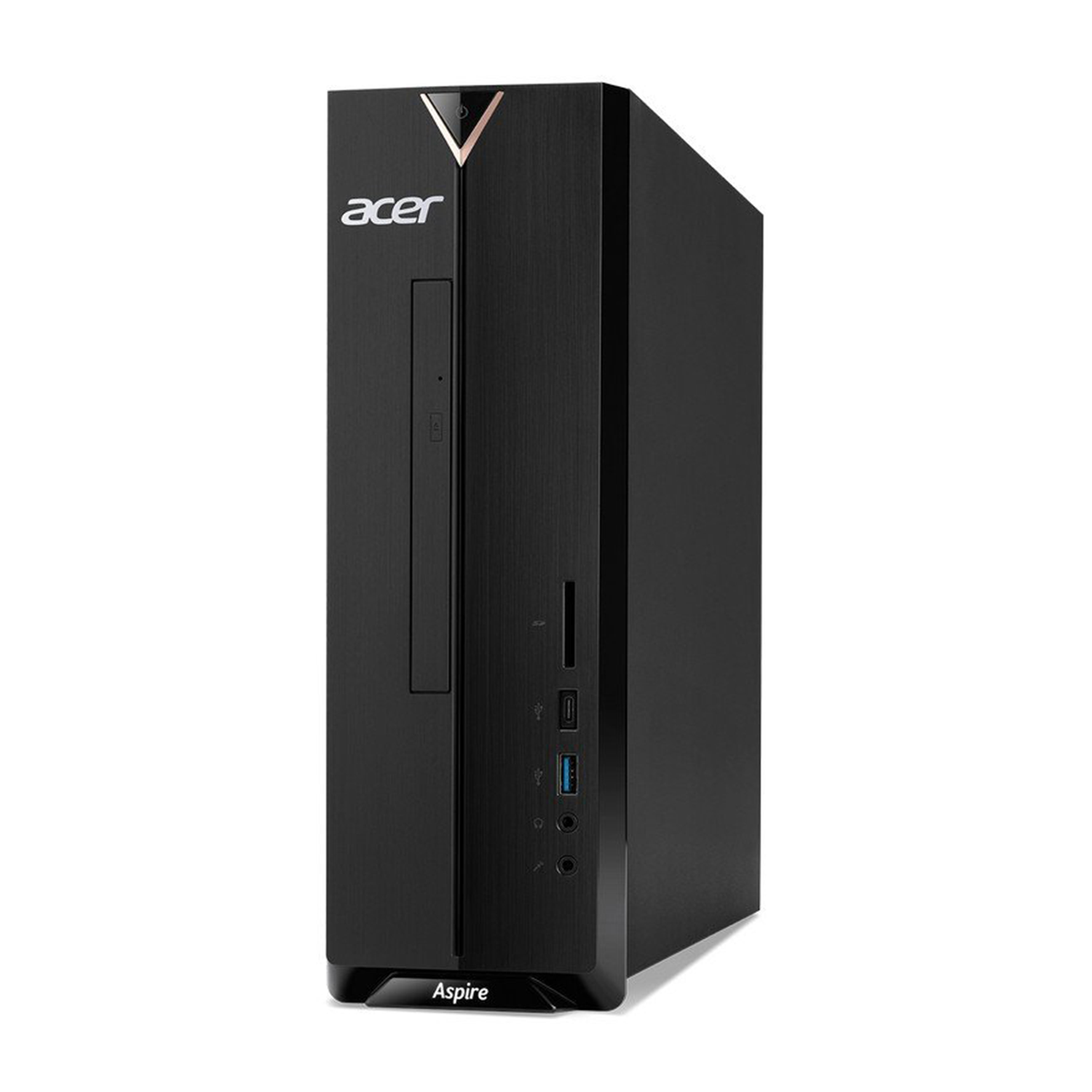 Torre de ordenador de sobremesa Acer negra. El logotipo de Acer está en la parte superior frontal.