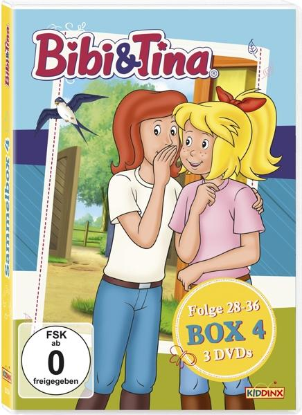 DVD-Box-Set-Cover mit zwei flüsternden Mädchen. Der Titel ist Bibi & Tina, mit einem Schmetterling.