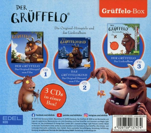 Box-Set von 'Der Grüffelo'-Büchern, CDs und Figuren. Drei CDs in einer Box.