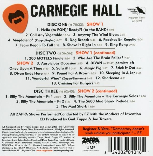 Pochette de CD avec liste des morceaux et texte sur Frank Zappa.
