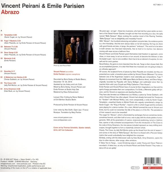 Albumcover mit zwei Männern in Anzügen, Text und Titelliste.