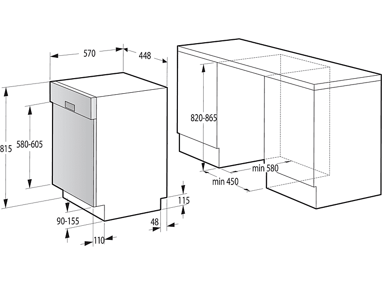 GORENJE GI561D10S Geschirrspüler (teilintegrierbar, 448 mm breit, 45 dB (A), D)