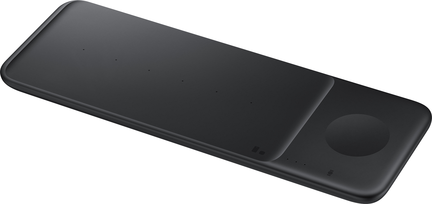 Black wireless charger with two charging pads.