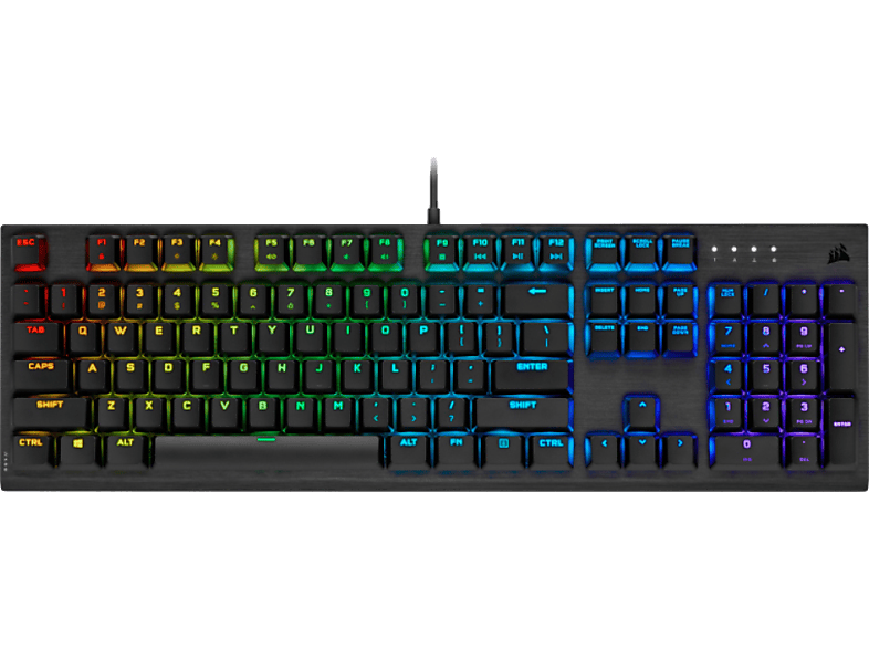 CORSAIR K60 RGB, Gaming Tastatur, kabelgebunden, Cherry Profile, MX Mechanisch, Schwarz Low