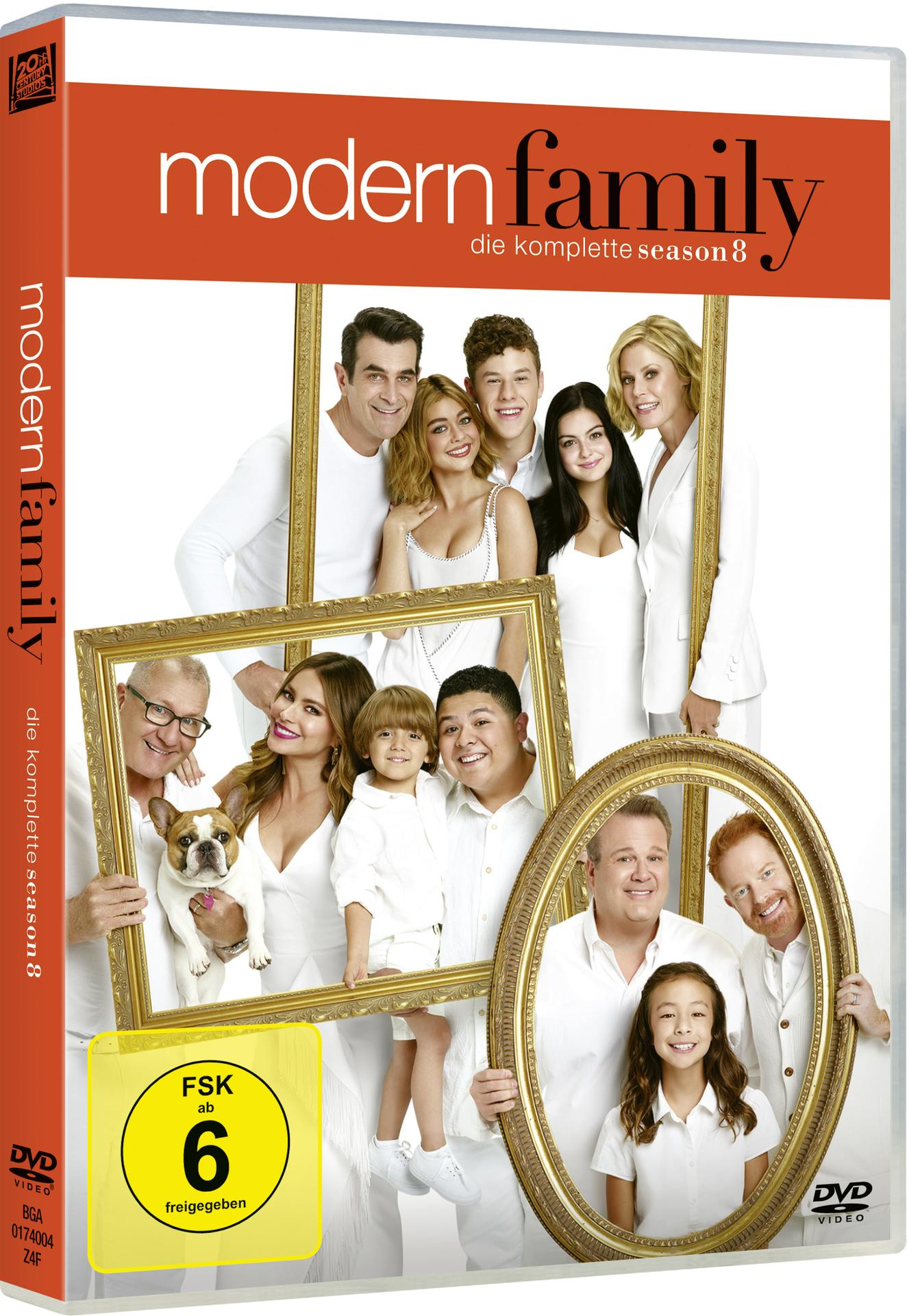 DVD-Cover für Modern Family, mit der Besetzung in einem gerahmten Foto.