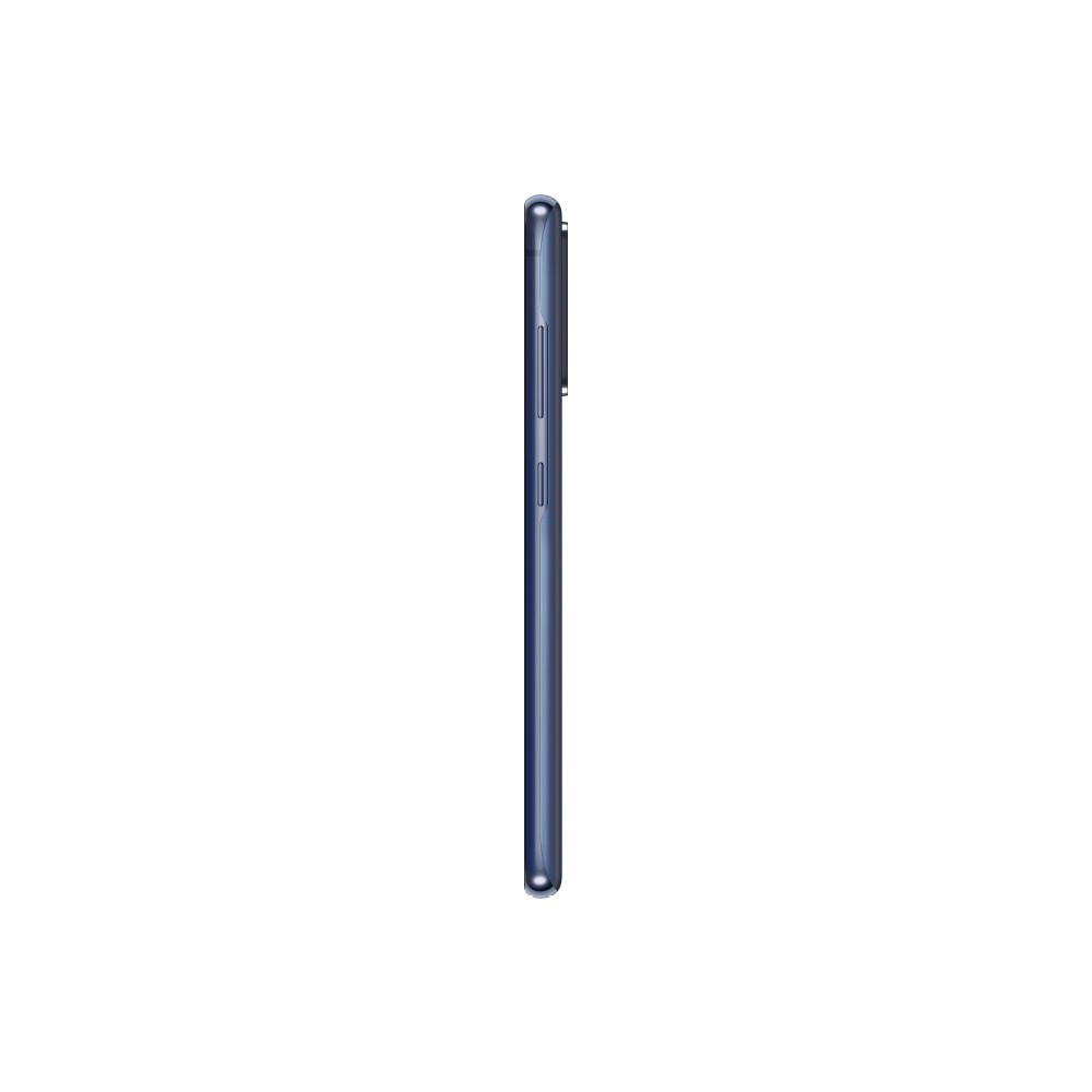 Smartphone azul oscuro, vista lateral. Es un diseño elegante y moderno. El lateral tiene botones de volumen y encendido.