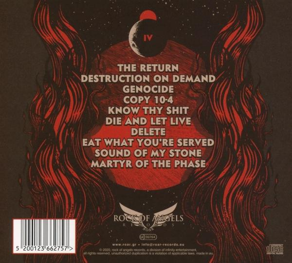 Albumcover mit Titelliste, rot-schwarzes Farbschema.