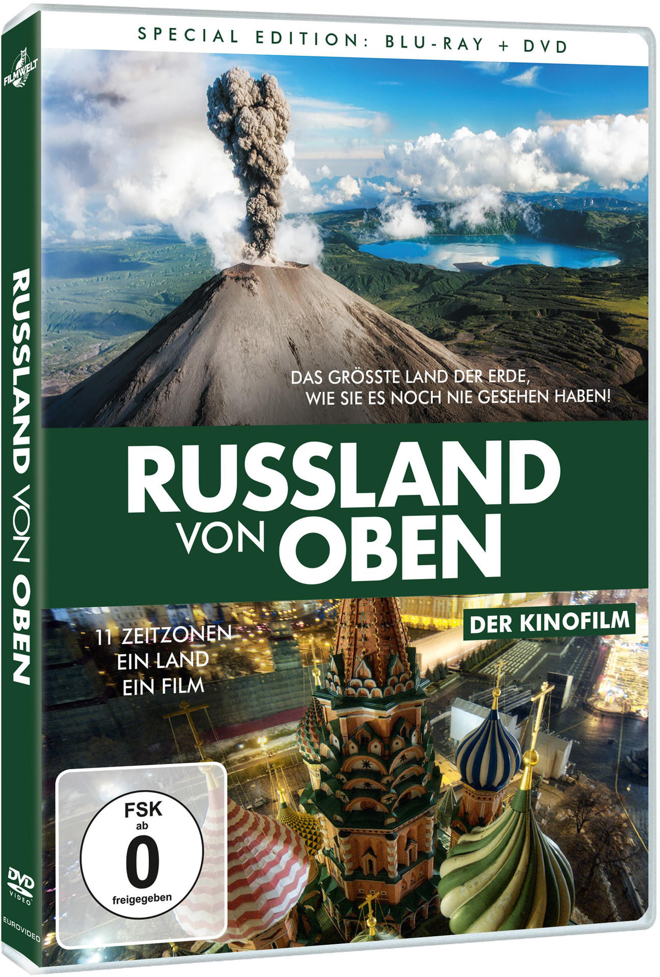 DVD-Hülle: Russland von oben, mit einem Vulkanausschnitt.