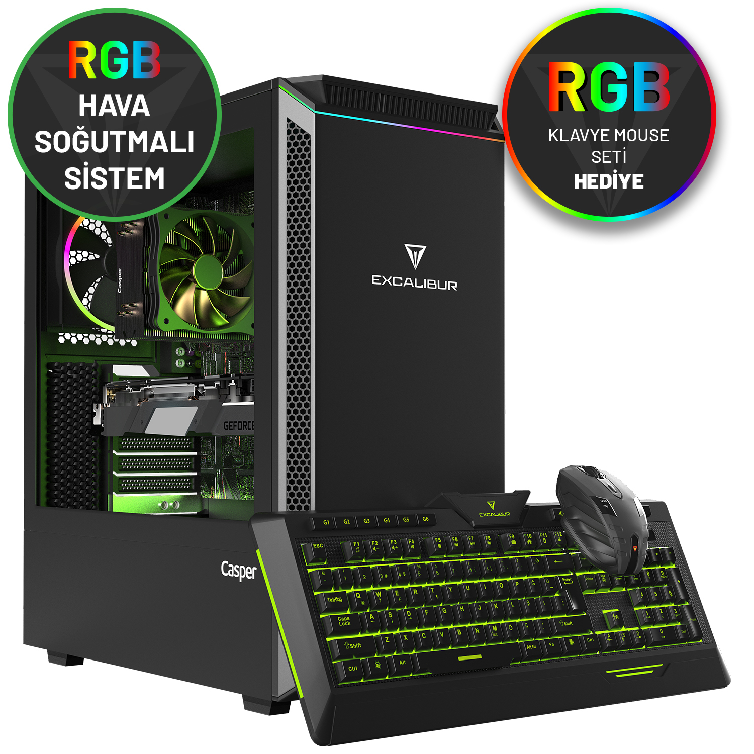 CASPER Excalibur E60L.1010-BV60T-0-H/i3-10100/16GB RAM/500 GB NVME SSD/RTX 2060 Süper 8GB Masaüstü Oyuncu Bilgisayarı