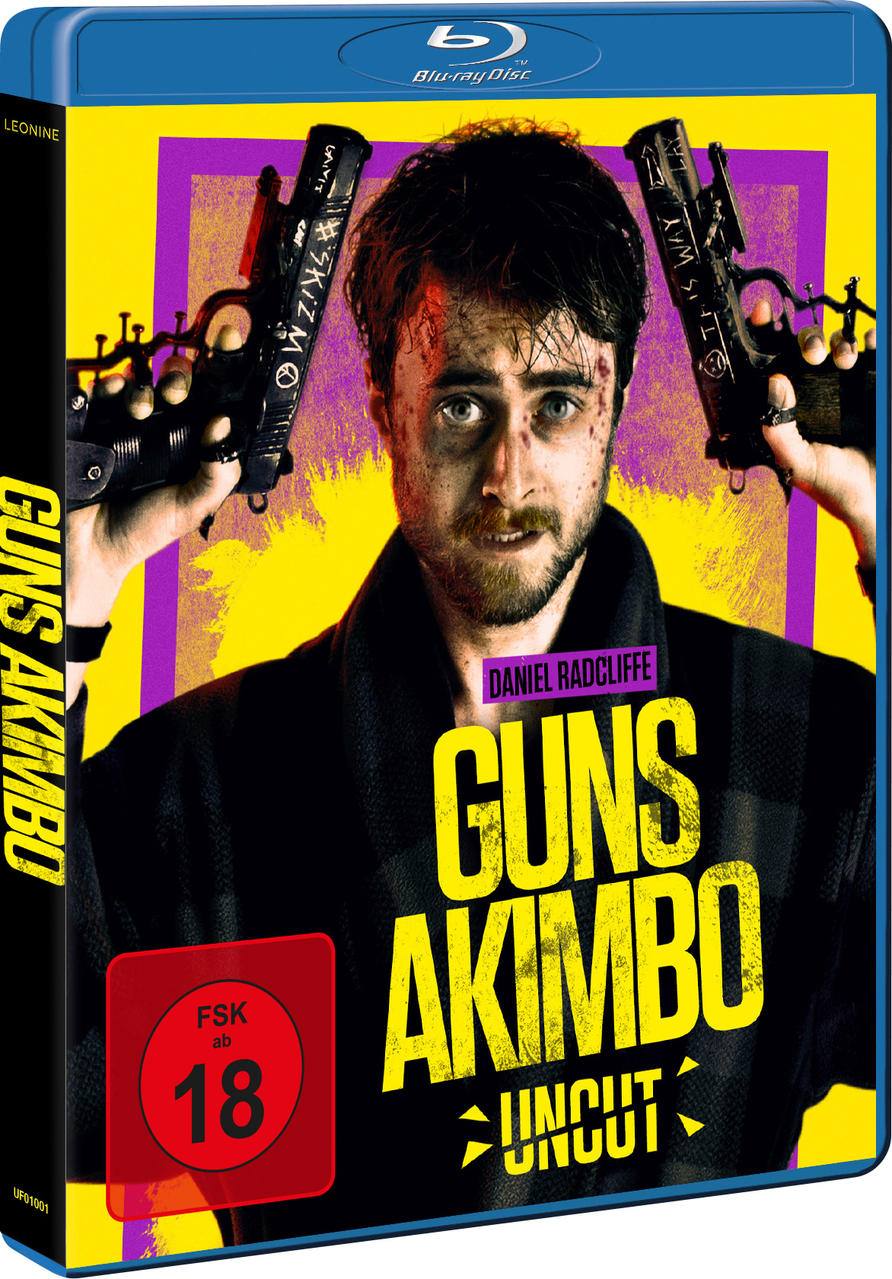 DVD-Hülle mit Daniel Radcliffe, der zwei Pistolen hält.