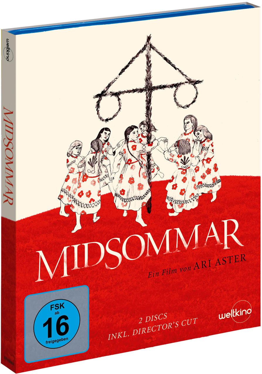 DVD-Hülle des Films Midsommar, mit dem Titel und einem Bild von tanzenden Menschen.
