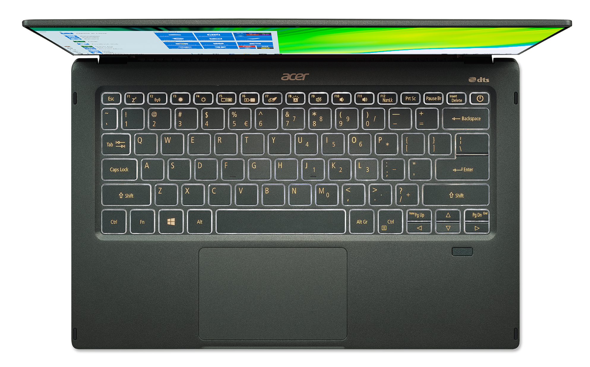 Een laptop met zichtbaar toetsenbord, bovenaanzicht, zwarte achtergrond.