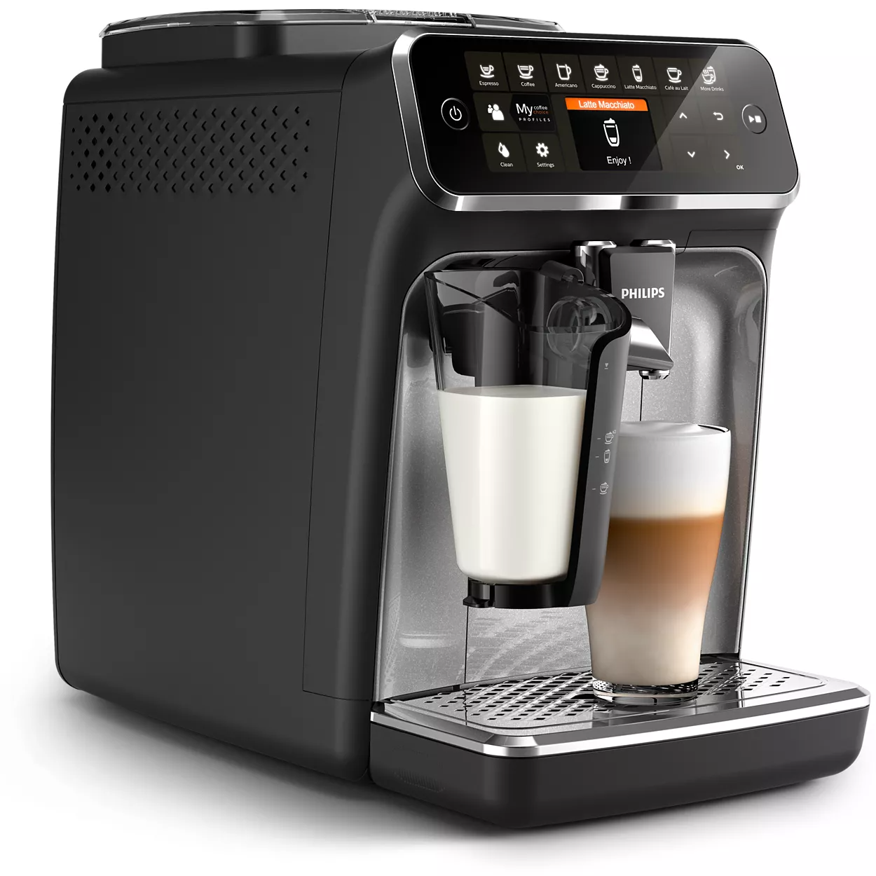 PHILIPS  LatteGo Series 4300 (EP4346/70) - Volautomatische espressomachine - Maximum aantal tassen: 2 - Extern melkreservoir - Zwart