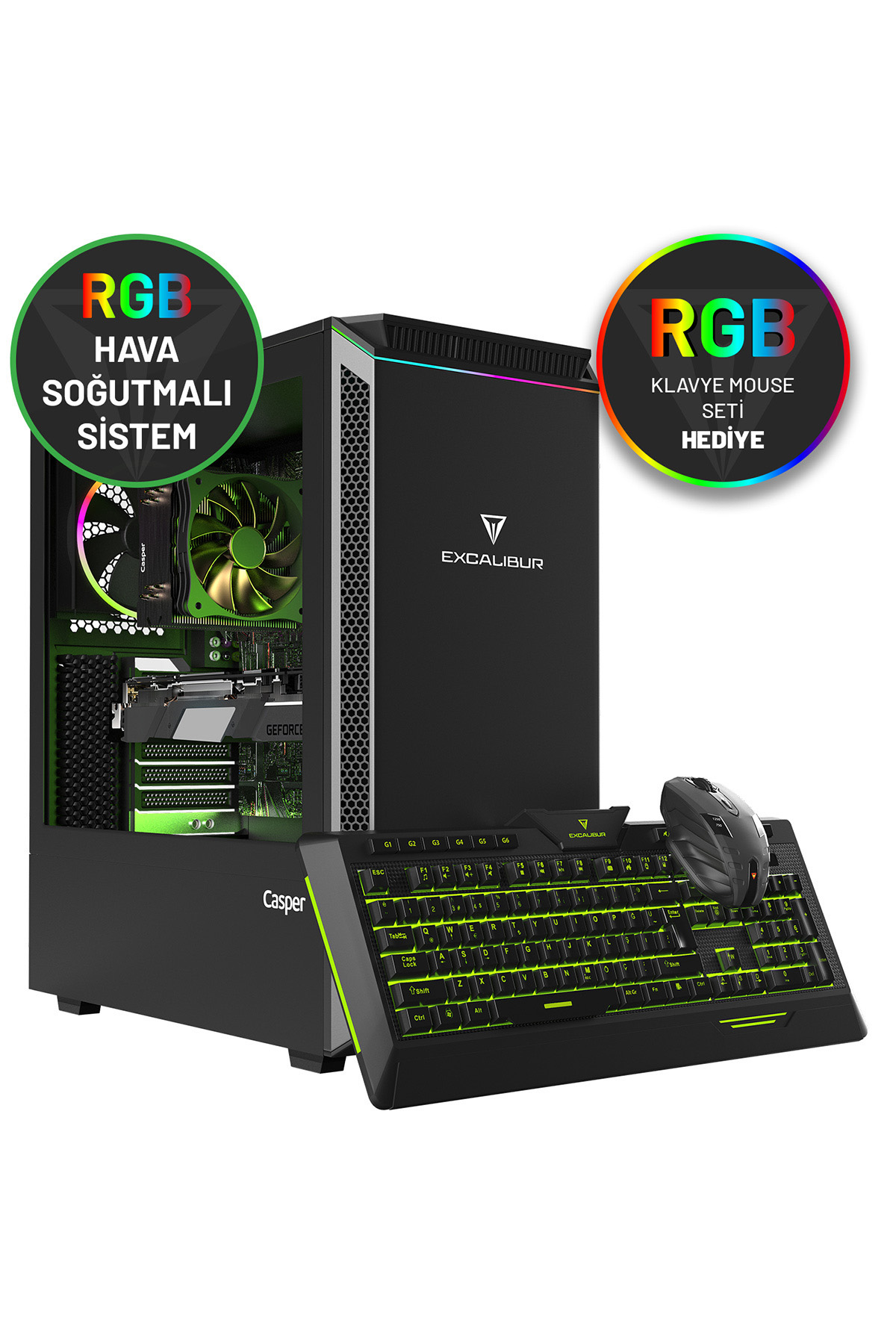 CASPER Excalibur E60L.1040-BV60T-0-H/i5-10400/16GB RAM/500GB NVMe SSD/W10 Gaming Masaüstü PC Siyah