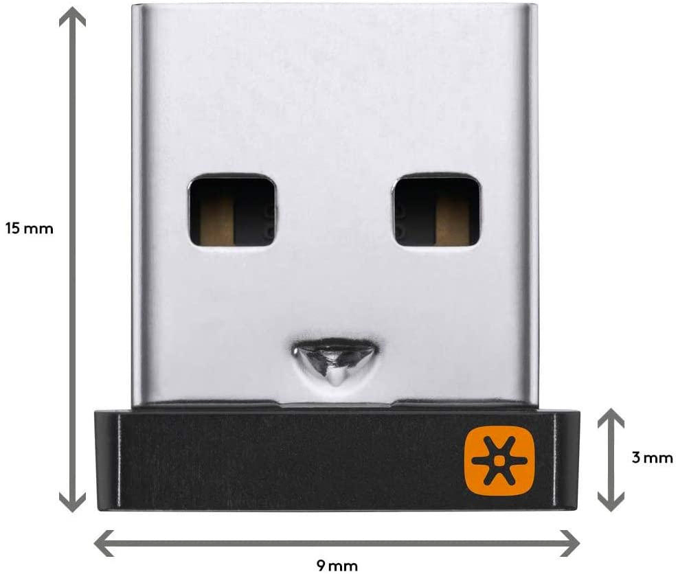 Ein USB-Dongle mit den Abmessungen 15 mm x 9 mm x 3 mm.