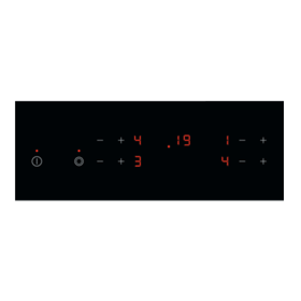 Panel de control negro. Tiene botones y números. Los números son rojos.