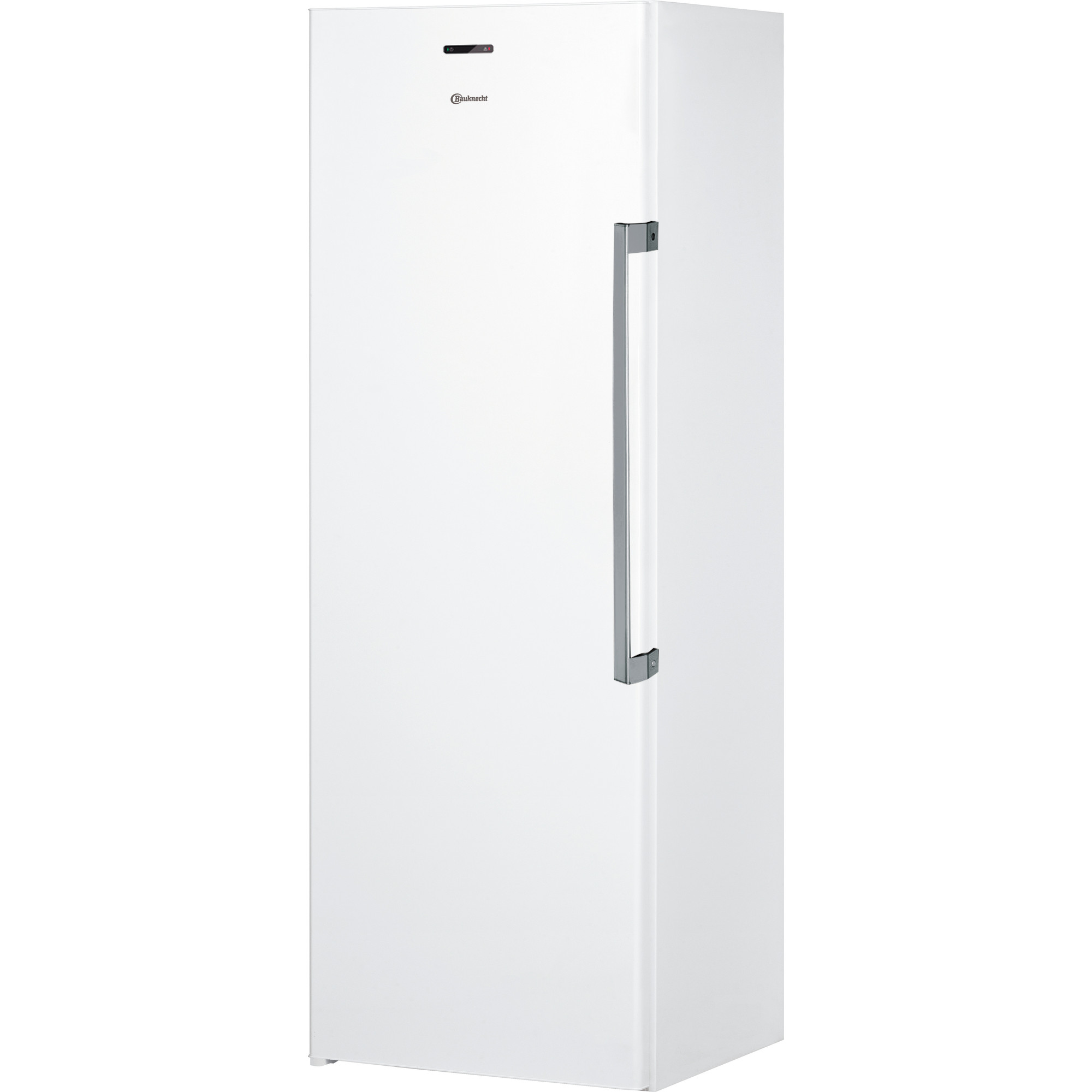 Hoher weißer Bauknecht Gefrierschrank mit silbernem Griff.