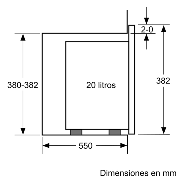 Un diagrama muestra las dimensiones de un gabinete.