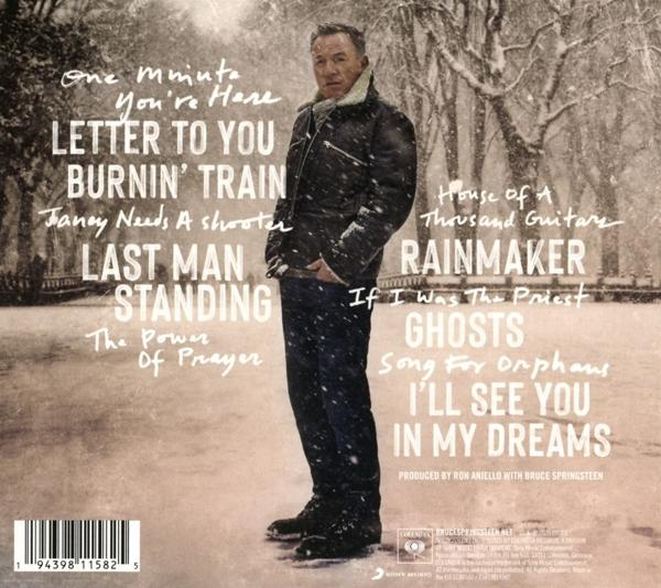 Album borító Bruce Springsteen-nel a hóban, dalszövegek.