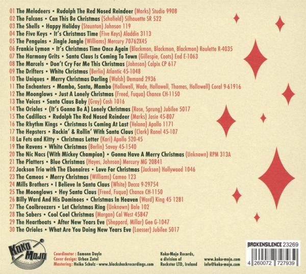 Ein Weihnachtsalbumcover mit einer Liste von Liedern und Weihnachtsdekorationen.