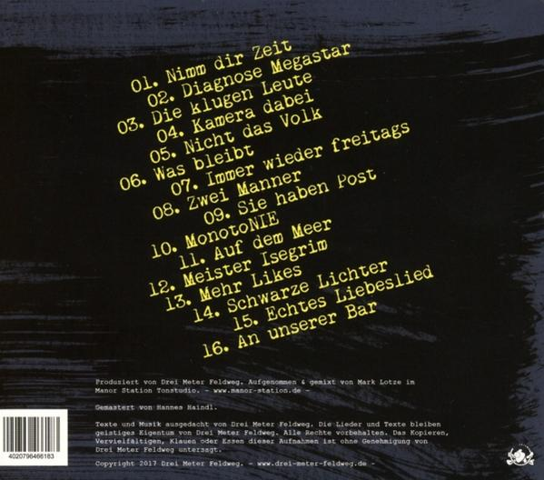 Albumcover mit einer Liste von Songtiteln in weißem Text.